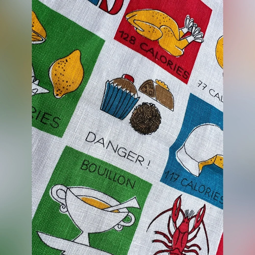 VTG KREIER 50s 60s Calories Linen Dish Tea Towel Kitsch Mid Century MCM 26.5x18”